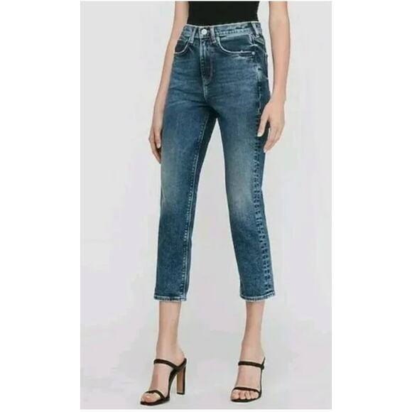 Express Super High Rise Mom Jeans Womens Size 2 Medium Wash Denim FLAWED Cropped - Picture 1 of 12